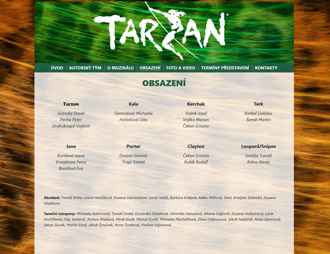 obsazení disney muzikálu Tarzan hybernia praha 2019